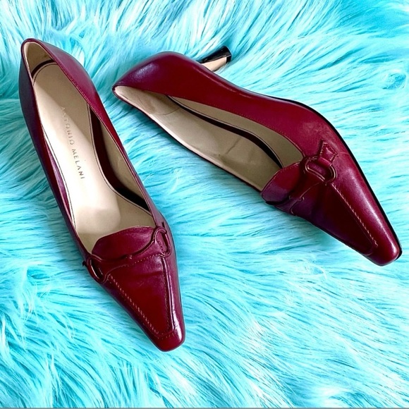 ⭐️ Antonio Melani Vintage Burgundy LEATHER Kitten Heels Women’s 6 - Picture 2 of 13
